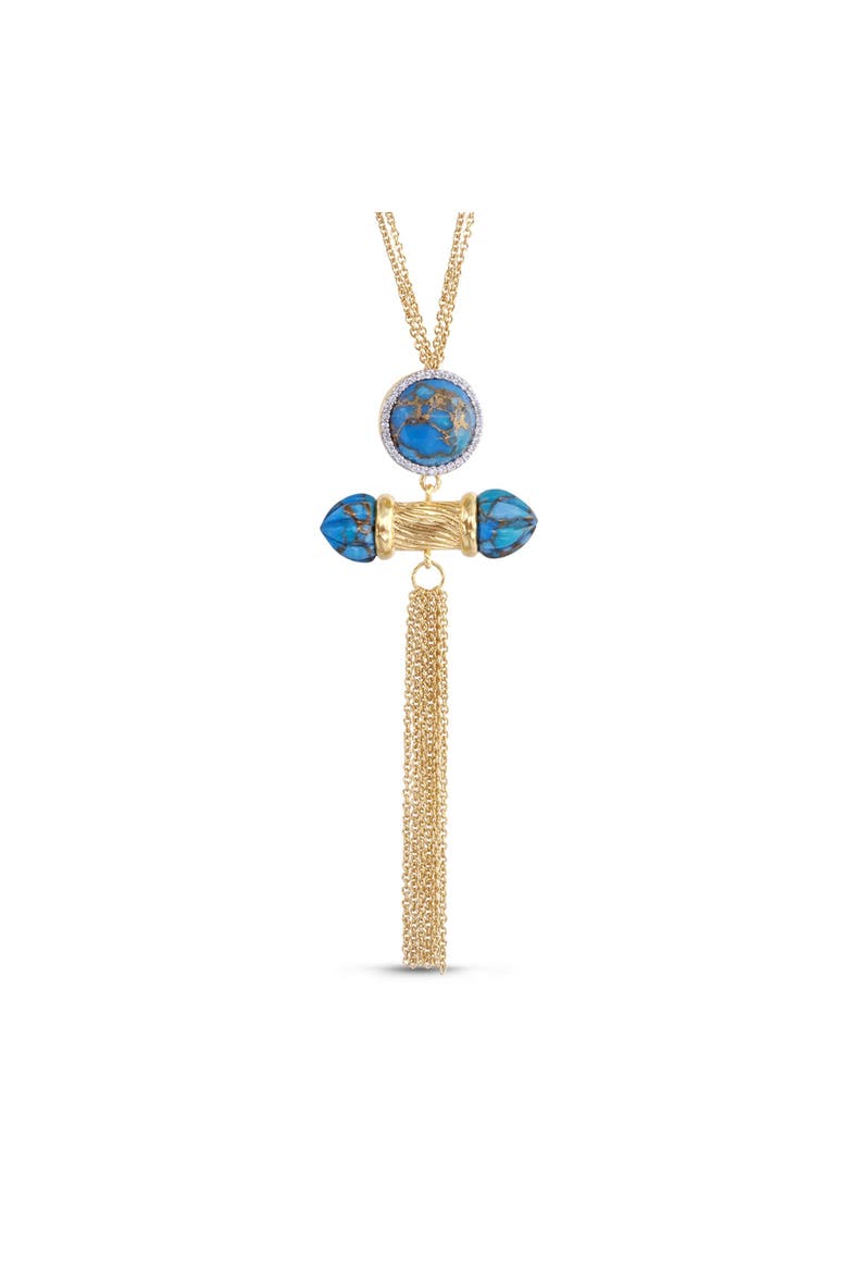 Sunkissed Design Yellow Gold Plated Silver Turquoise Gemstone Diamond Fringe Necklace, Alternate, color, 14KT Gold Vermeil on Sterling