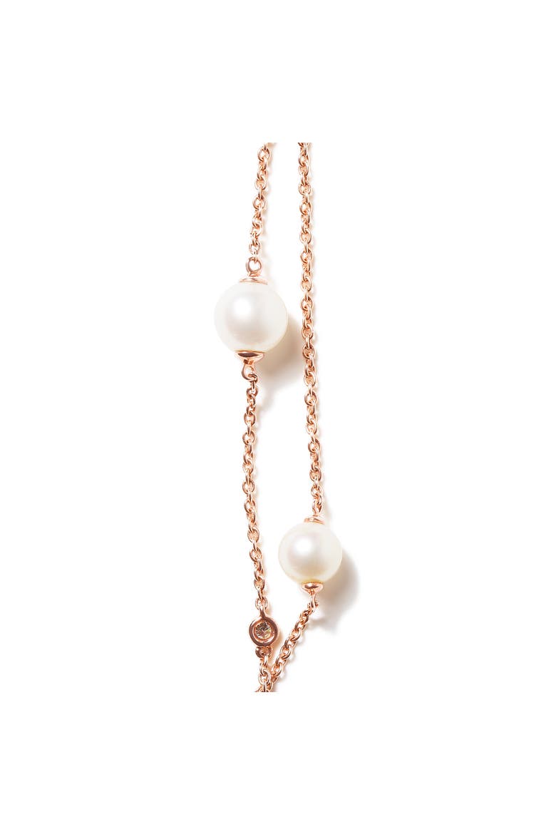 Gold 1/2 Cttw Diamond and Pearl Double Strand Station Necklace, Alternate, color, Pink