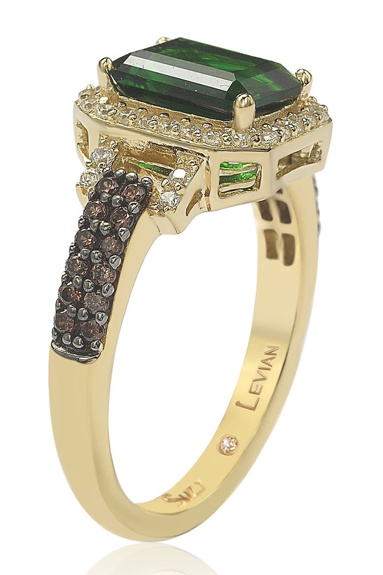 Yellow-Tone Sterling Silver Prong Set Emerald Cut & Pave CZ Ring, Alternate, color, GREEN