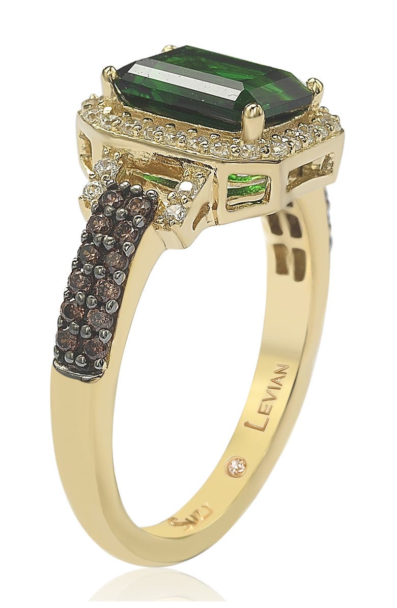 SUZY LEVIAN Yellow-Tone Sterling Silver Prong Set Emerald Cut & Pave CZ Ring, Alternate, color, Green