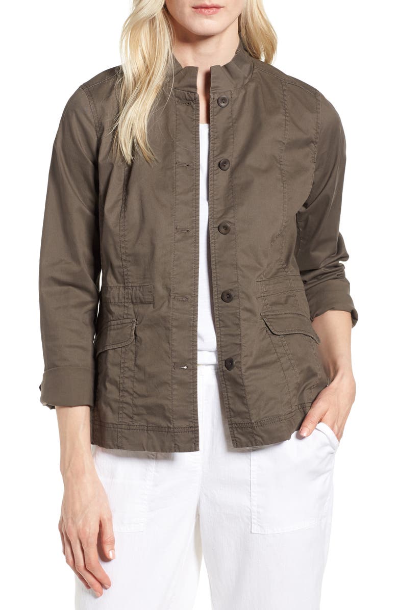 Eileen Fisher Ruffle Collar Organic Cotton Blend Jacket, Main, color, 