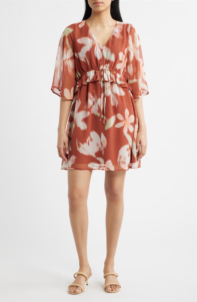 CITY BLUES Abstract Floral Print Minidress, Main, color, Paprika