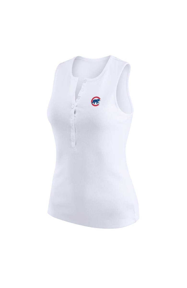 WEAR by Erin Andrews Women's WEAR by Erin Andrews White Chicago Cubs Rib-Knit Henley Tank Top, Alternate, color, White