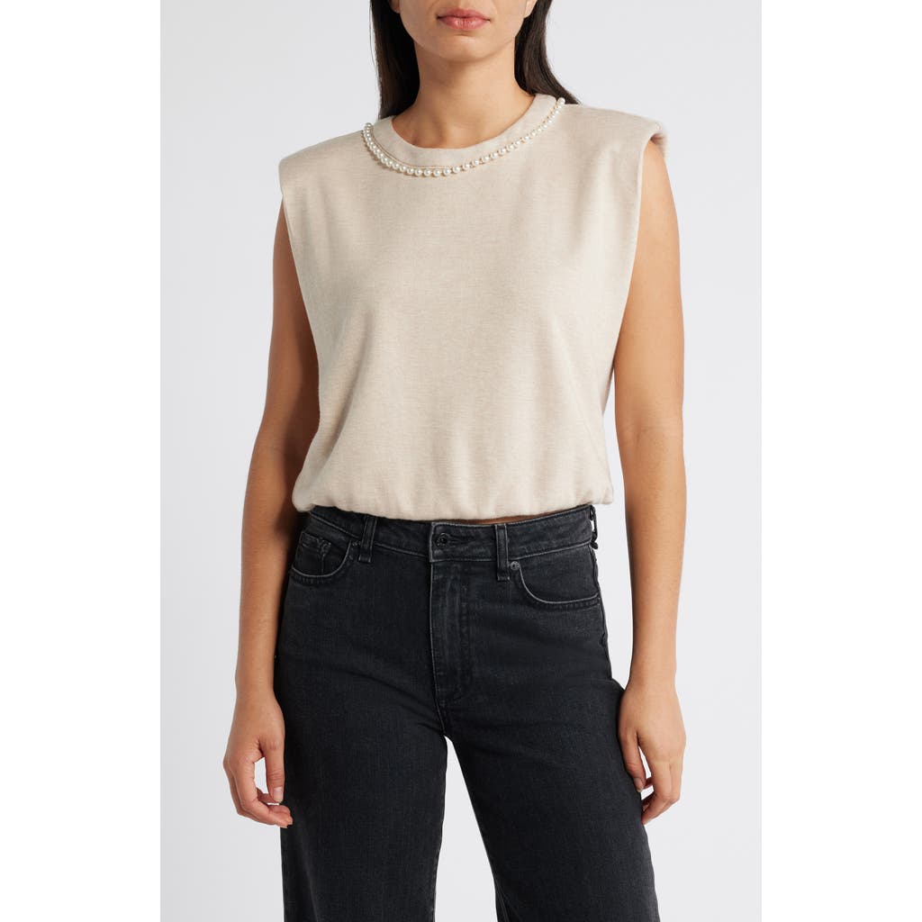 Wit & Wisdom Faux Pearl Trim Extended Shoulder Top In Brown