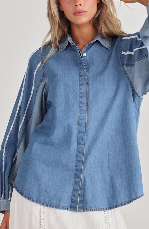 Talisman The Label Stella Embroidered Detail Cotton Chambray Button-up Shirt In Blue