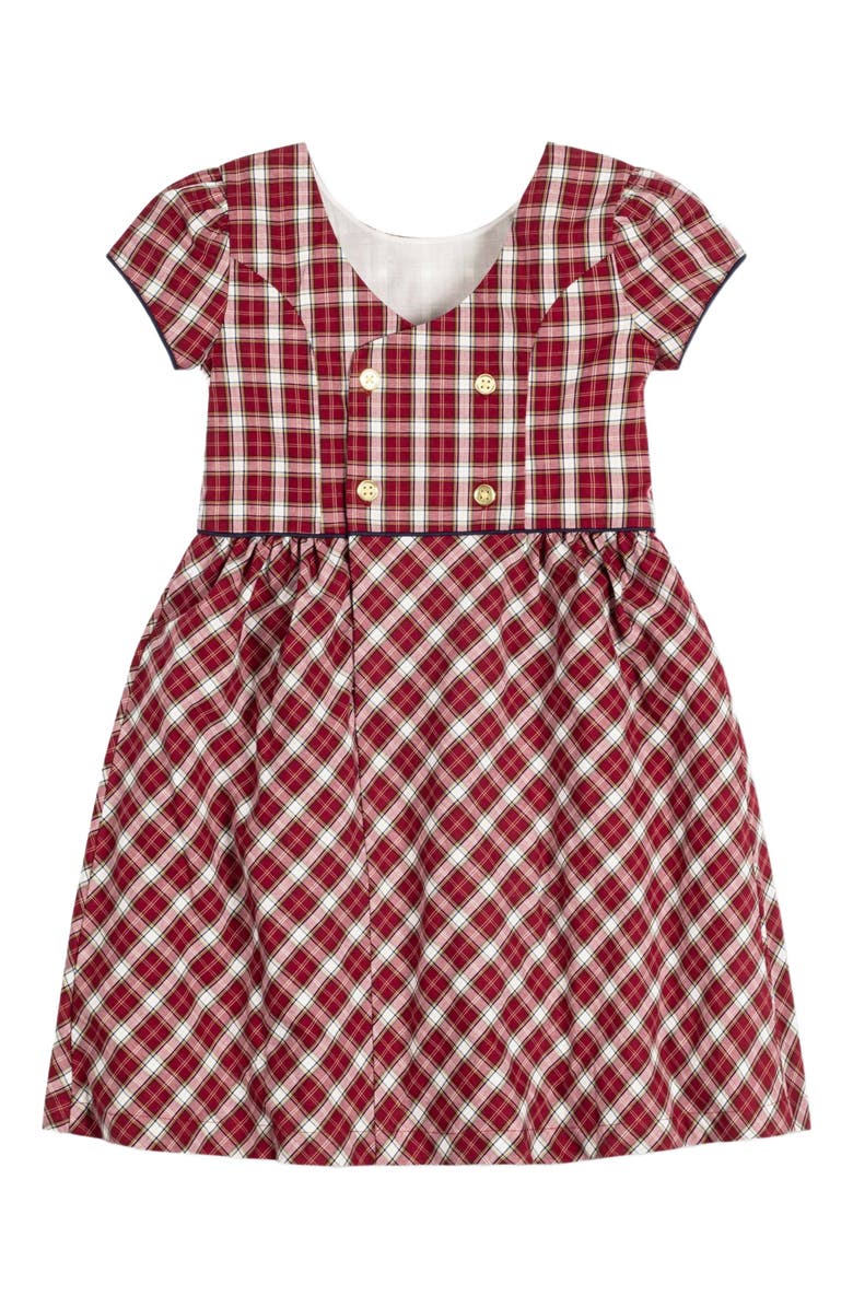 Hope & Henry Girls' Organic Short Sleeve Schoolgirl Dress, Kids, Alternate, color, Dark Red Collegiate Check