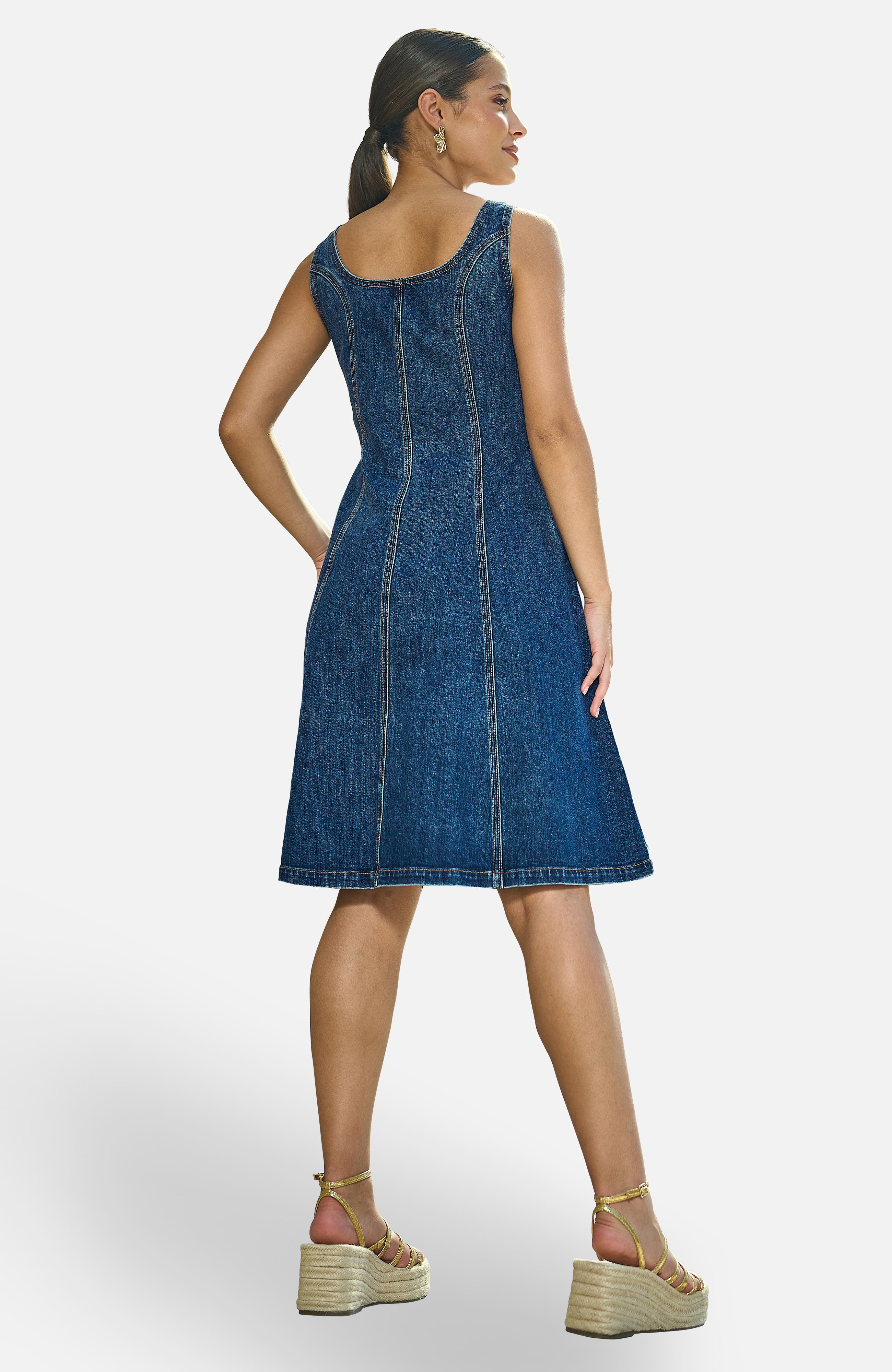 Stretch Denim Panel Fitted Dress - image 2