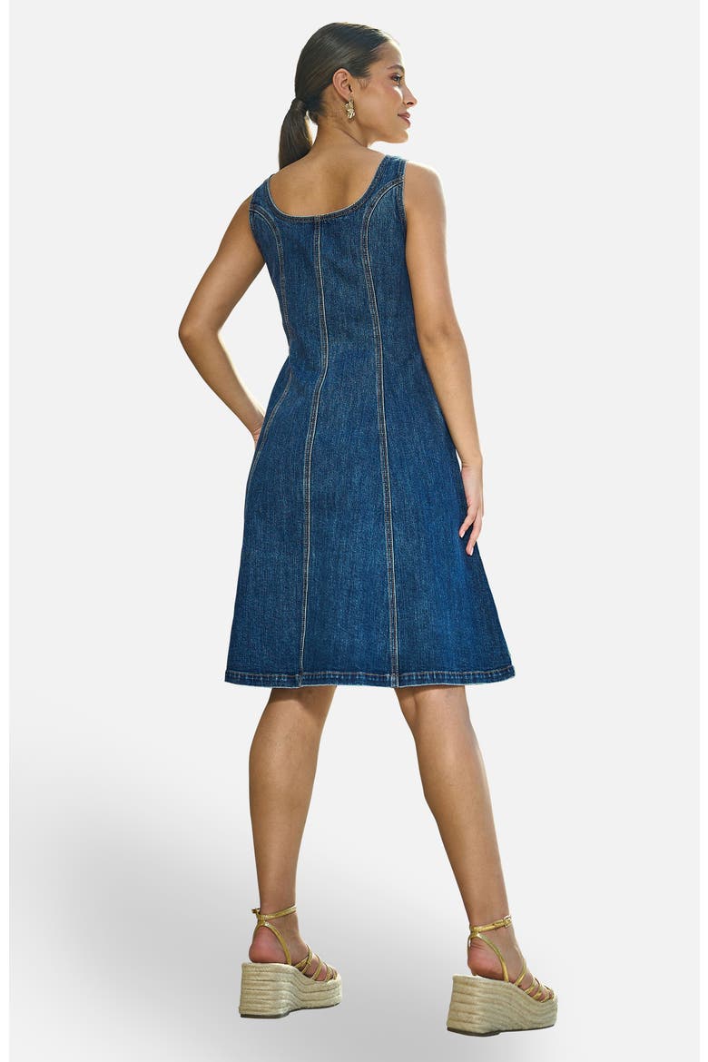 Stretch Denim Panel Fitted Dress, Alternate, color, Blue