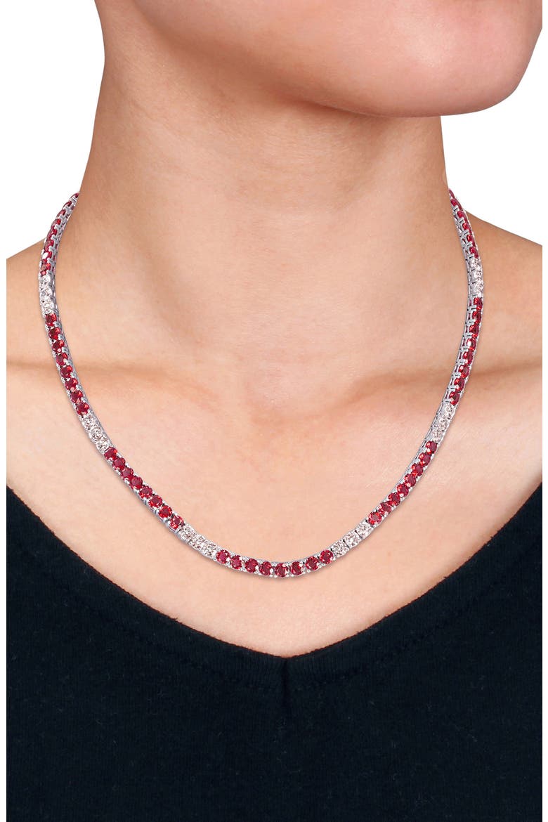 Lab Created Ruby & Lab Created White Sapphire Tennis Bracelet & Necklace Set, Alternate, color, RED
