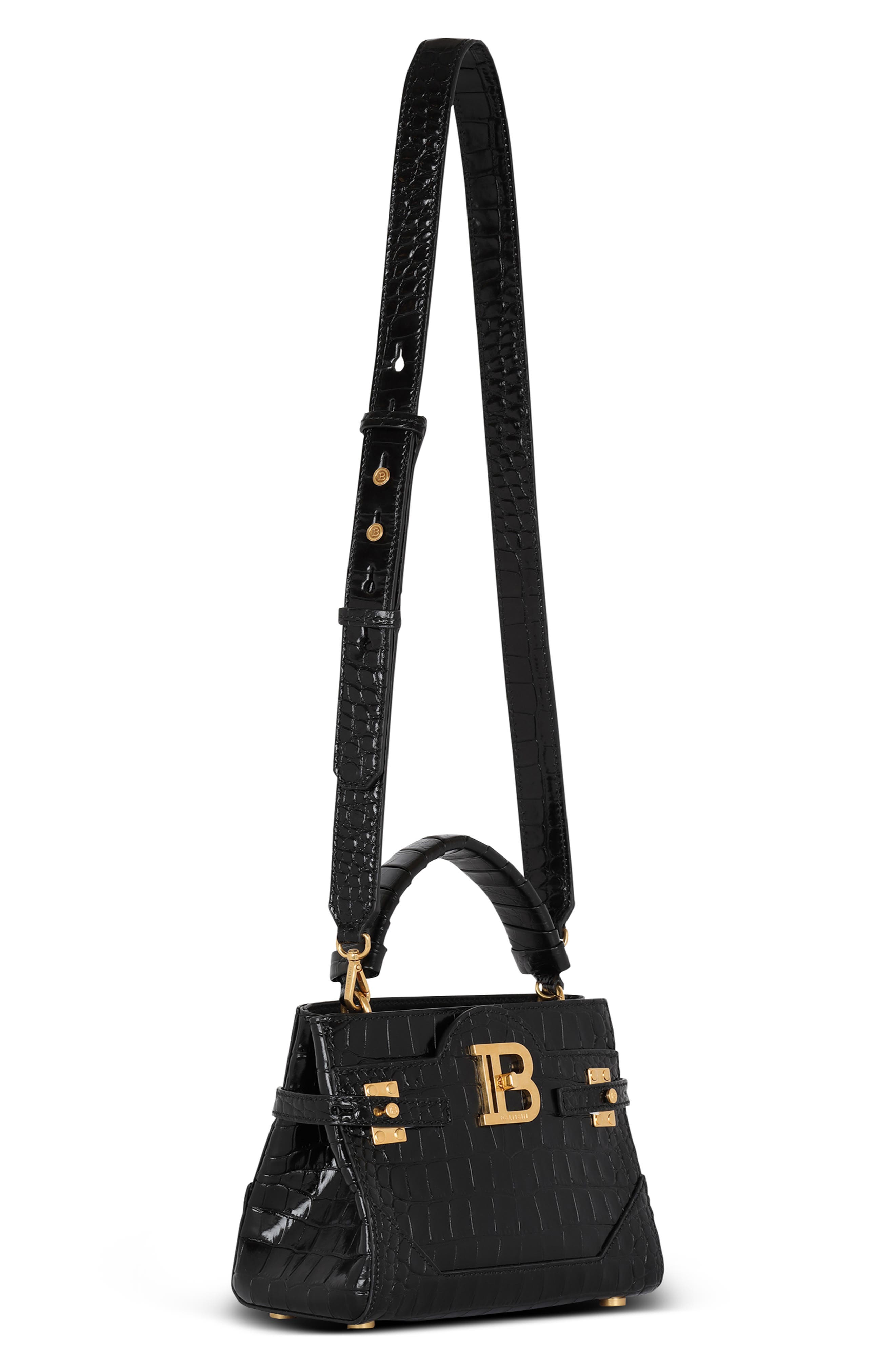 Balmain B-Buzz 23 Croc Embossed Leather Top Handle Bag, Alternate, color, 