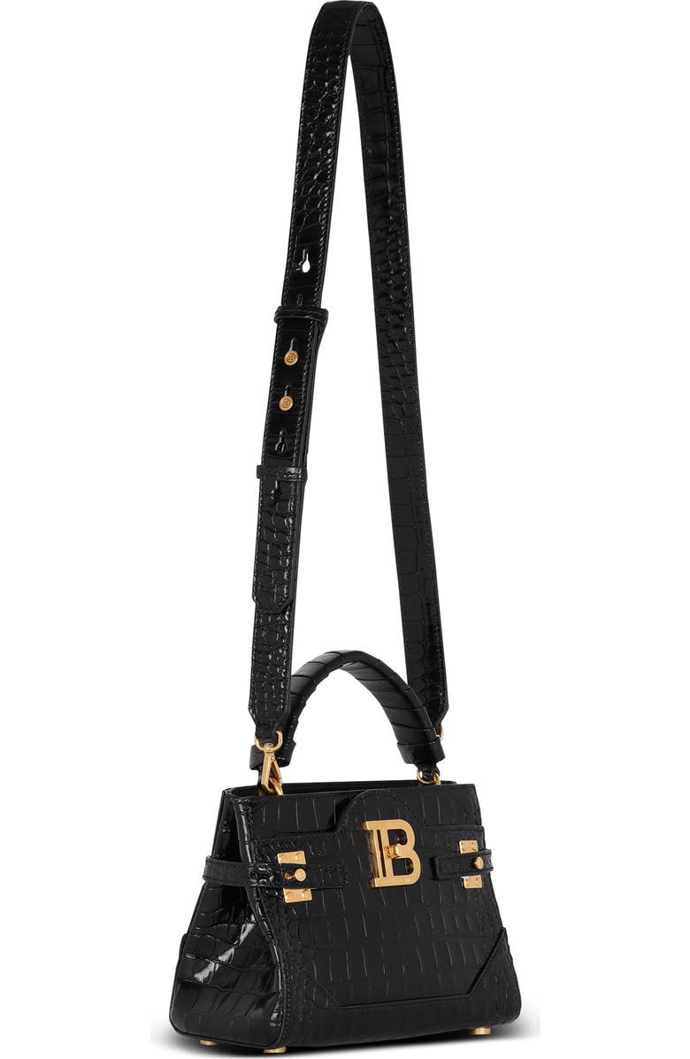 Balmain B-Buzz 23 Croc Embossed Leather Top Handle Bag, Alternate, color,