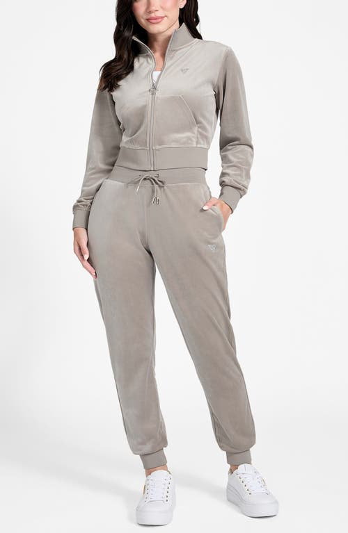 Guess Couture Velour Zip-up Sweatshirt In Gray