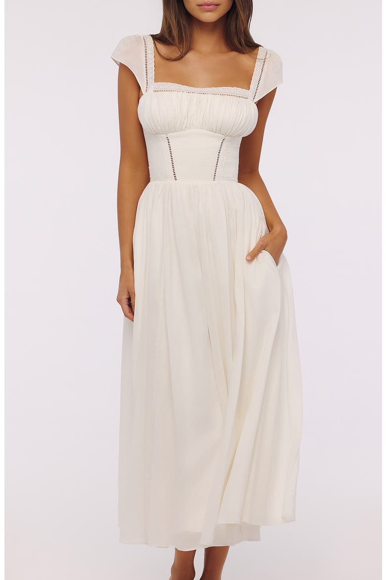 Thea Lace Trim Flare Maxi Dress, Alternate, color, WHITE