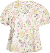 SUGARLIPS Lita Floral Avy Cotton Button-Up Top