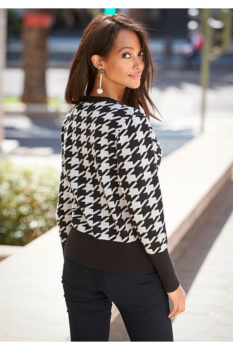 Women's Pearl Button Houndstooth Cardigan, Alternate, color, Black Patterned