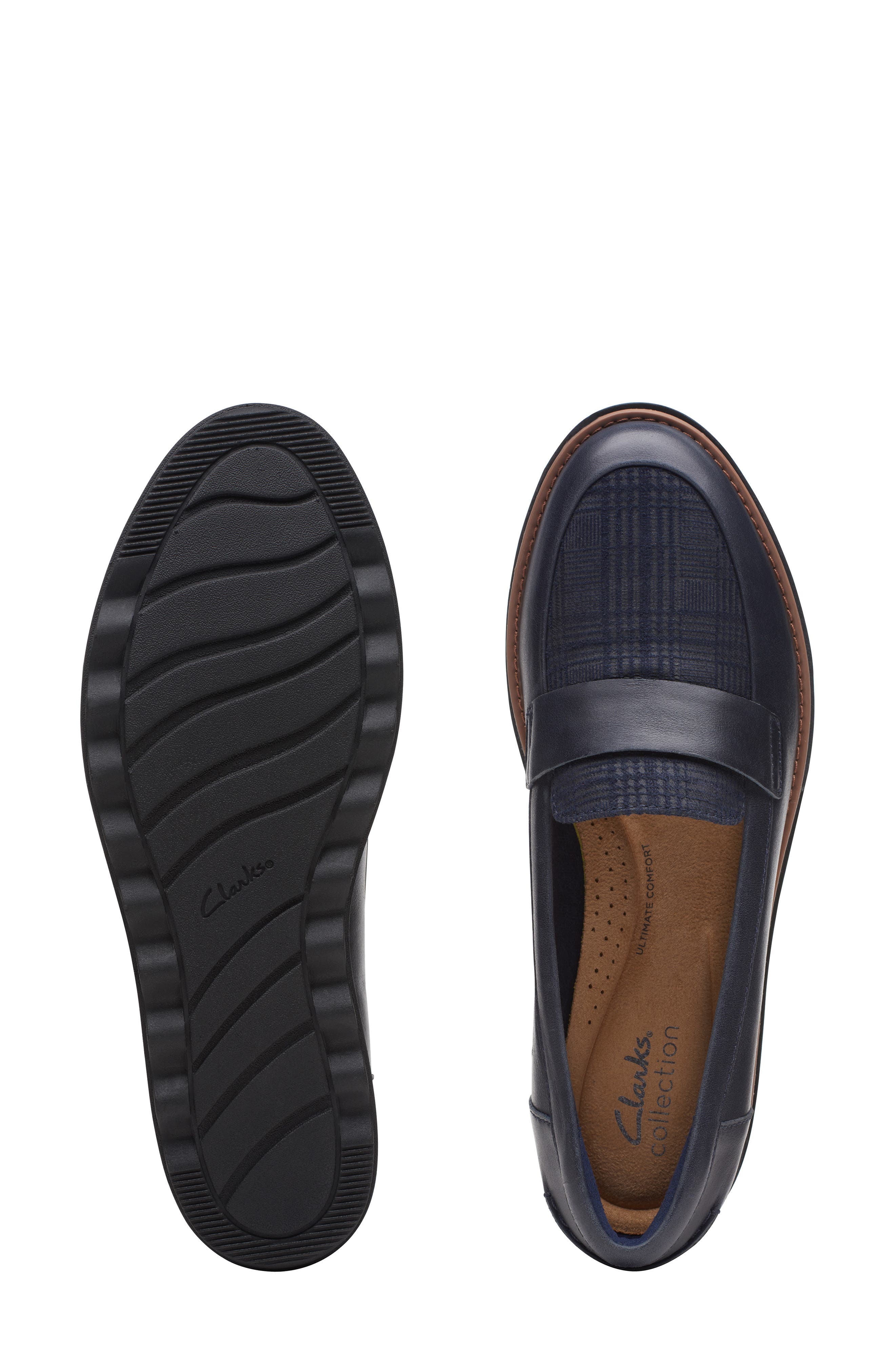 Clarks<sup>®</sup> Sharon Grace Loafer, Alternate, color, Navy Combi Leather