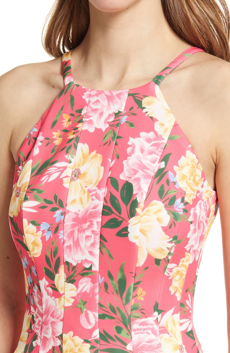 Vince Camuto Floral Halter Neck Fit & Flare Scuba Dress, Alternate, color,