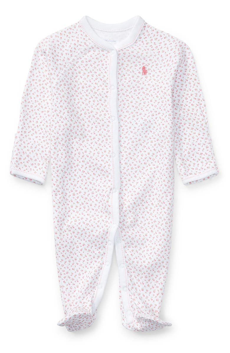 Ralph Lauren Floral Print Cotton Footie, Main, color, Girl Floral Print