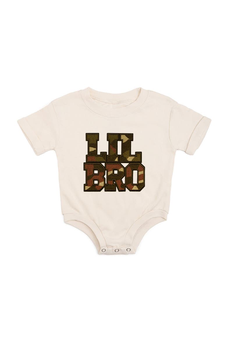Lil Bro Camo Patch Short Sleeve Romper, Main, color, Natural