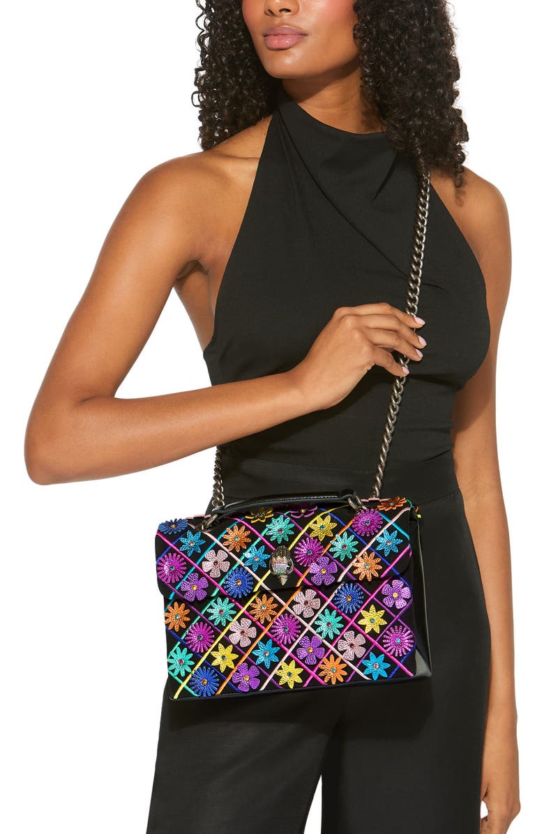 Kurt Geiger London Kensington Flowers Convertible Leather Shoulder Bag, Alternate, color, Charcoal