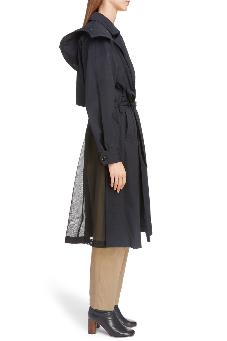 Long Hooded Taffeta Coat, Alternate, color, BLACK