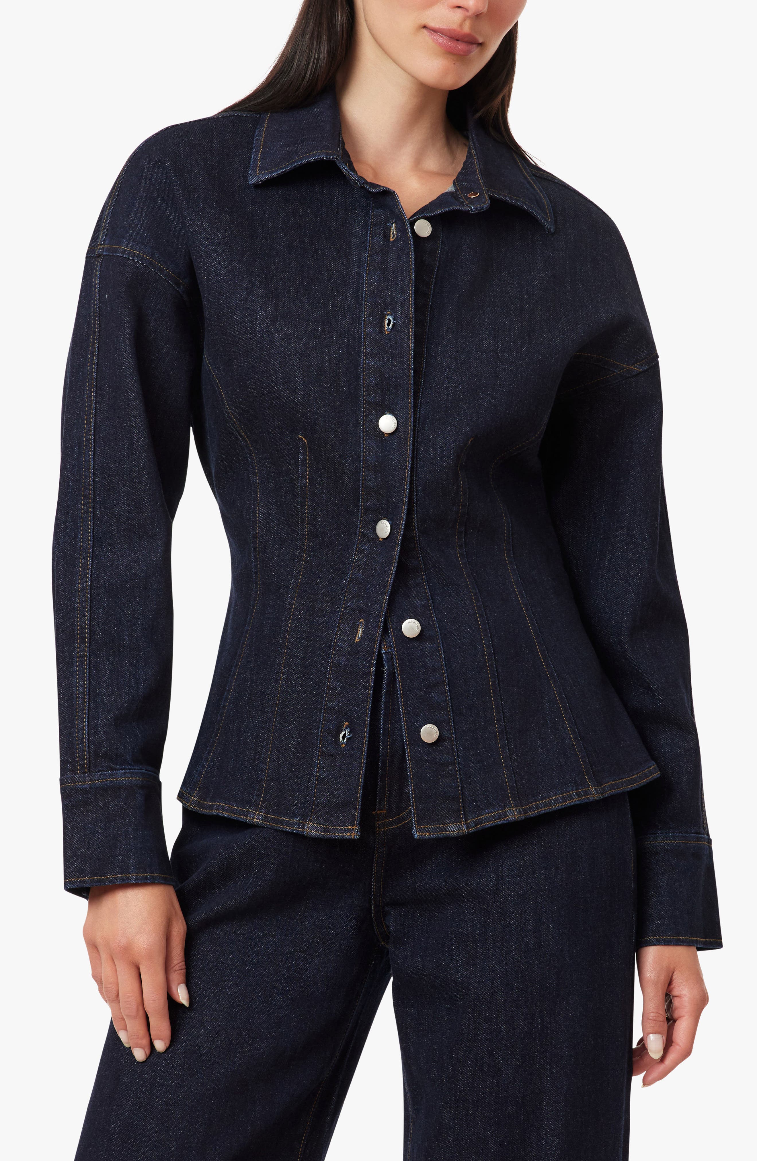 Habitual Seamed Stretch Denim Shirt In Black