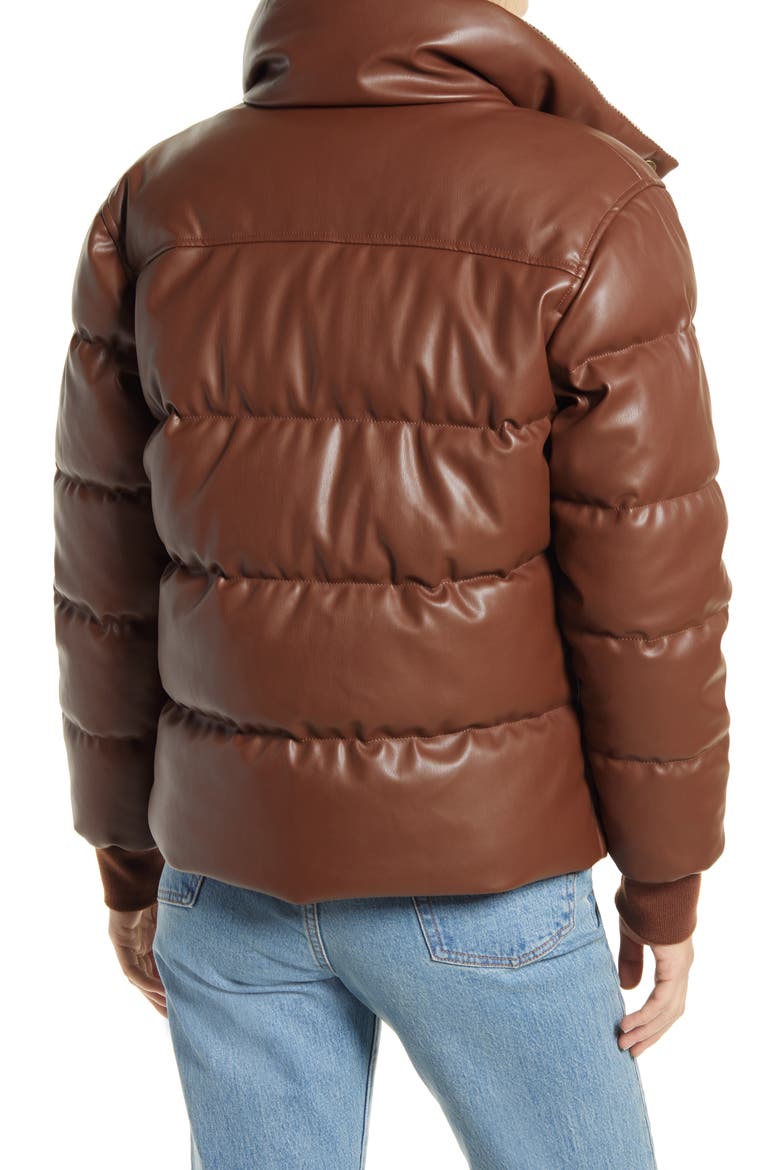Faux Leather Puffer Jacket, Alternate, color, BROWN