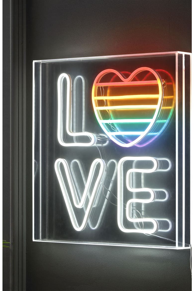 LOVE Square Contemporary Glam Acrylic Box USB Operated LED Neon Light, Alternate, color, White/Rainbow