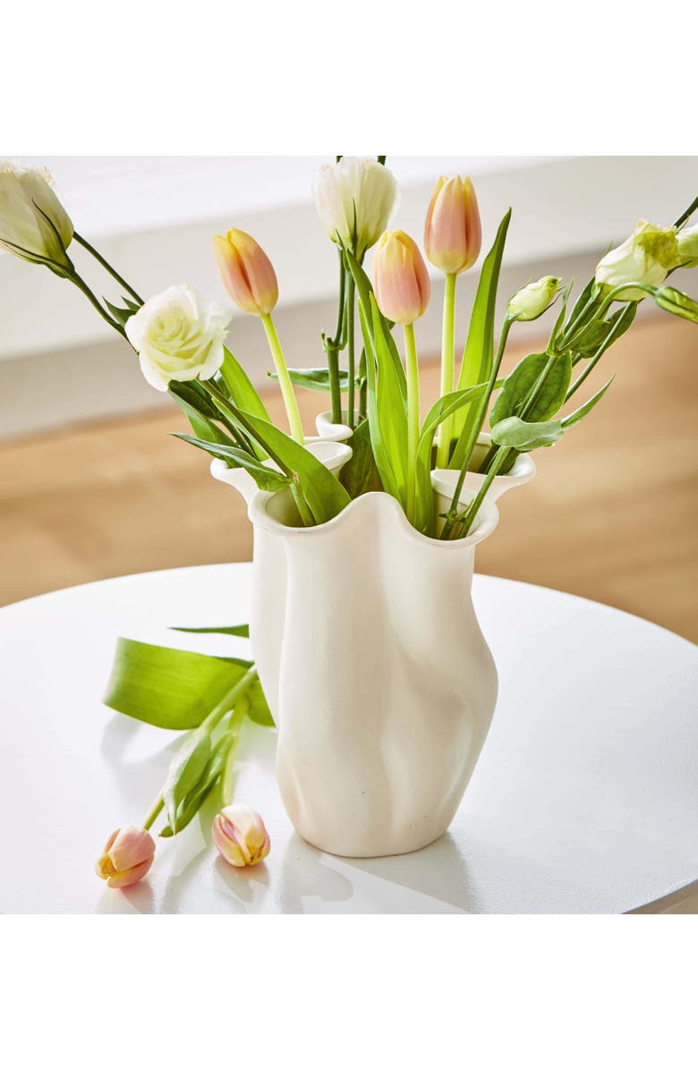 tag Organic Swirl Edge Ivory Ceramic Decorative Vase for Home, Alternate, color, Beige