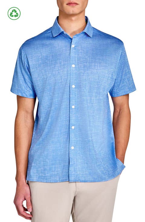 Regular Fit Chambray Recycled Performance Golf Button-Down Shirt