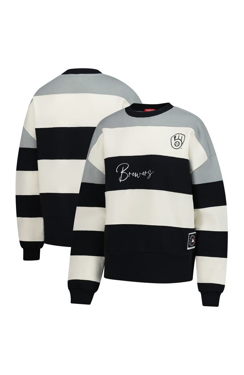 Mitchell & Ness Women's Mitchell & Ness Gray/Black Milwaukee Brewers Cooperstown Collection Blocked Fleece Pullover Sweatshirt, Main, color, Gray