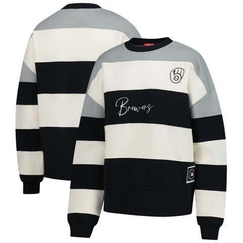 Women's Mitchell & Ness  Gray/Black Milwaukee Brewers Cooperstown Collection Blocked Fleece Pullover Sweatshirt