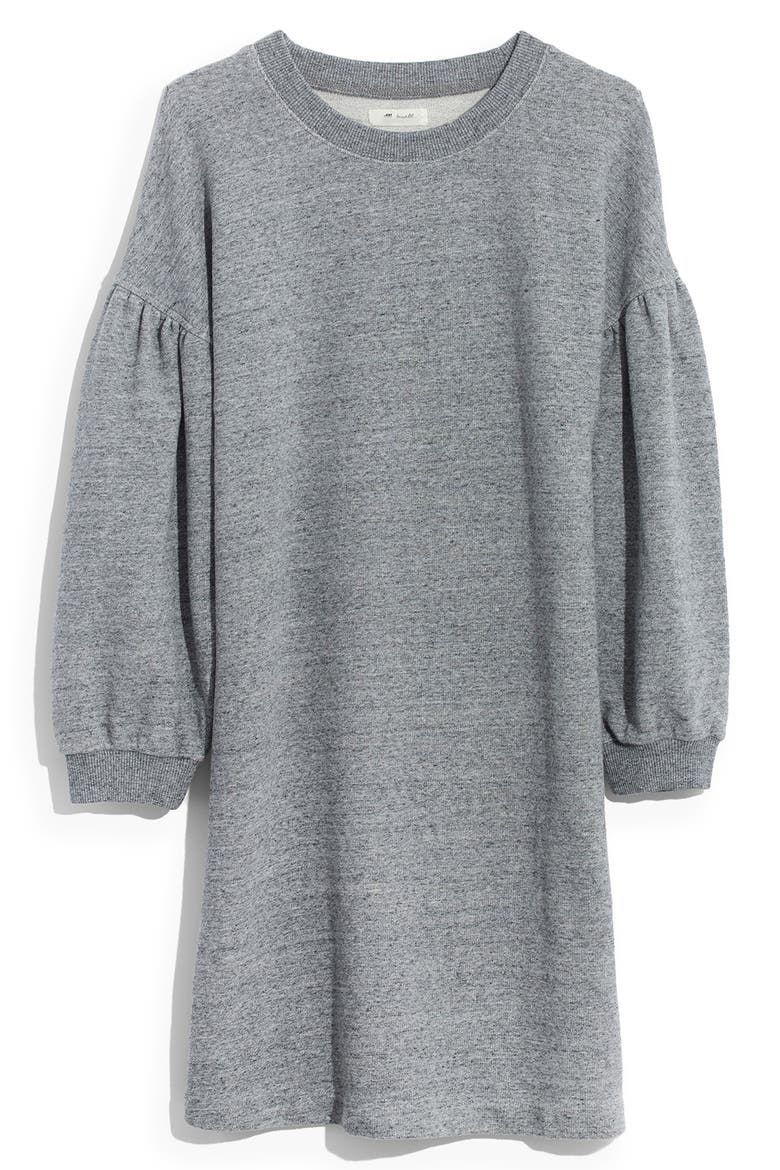 Bubble Sleeve Sweatshirt Dress, Main, color, HEATHER ASH