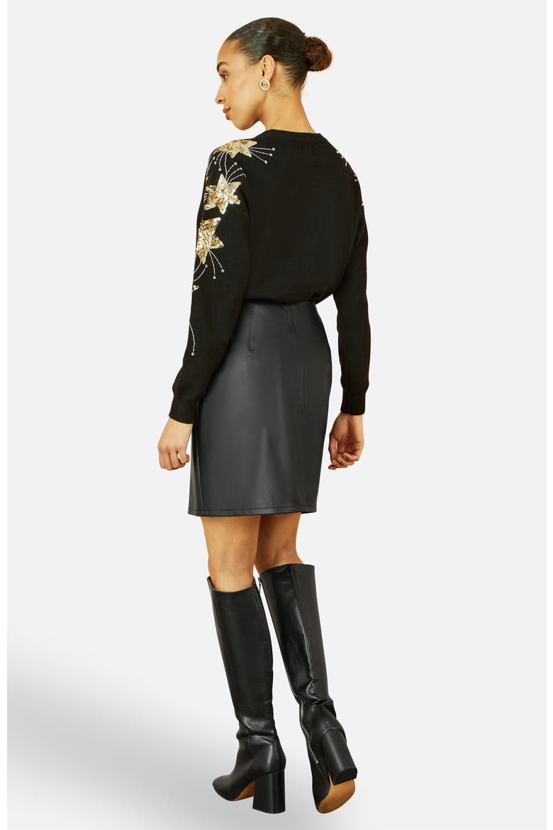 Sequin Star Sleeves Jumper, Alternate, color, Black