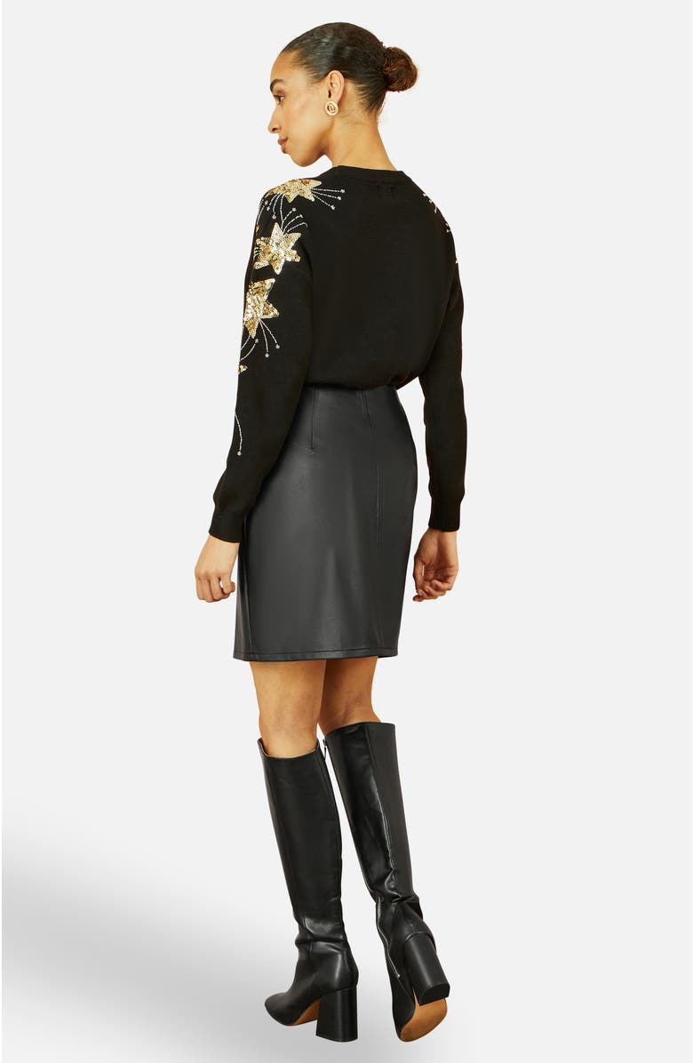 Yumi Sequin Star Detail Relaxed Fit Sweater, Alternate, color, Black