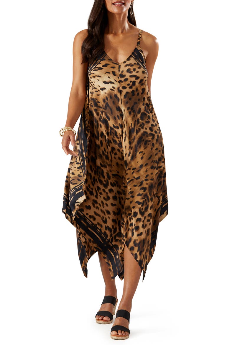 Sun Cat Leopard Print Cover-Up Dress, Main, color, BLACK