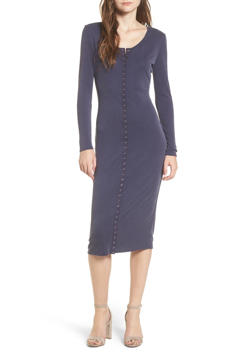 Snap Front Henley Dress, Main, color, NAVY EVENING