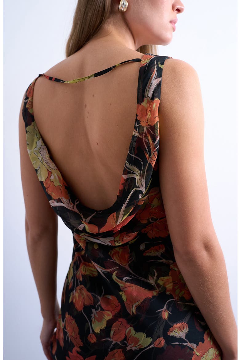 Floral Cowl Neck Chiffon Maxi Dress, Alternate, color, BLACK MULTI