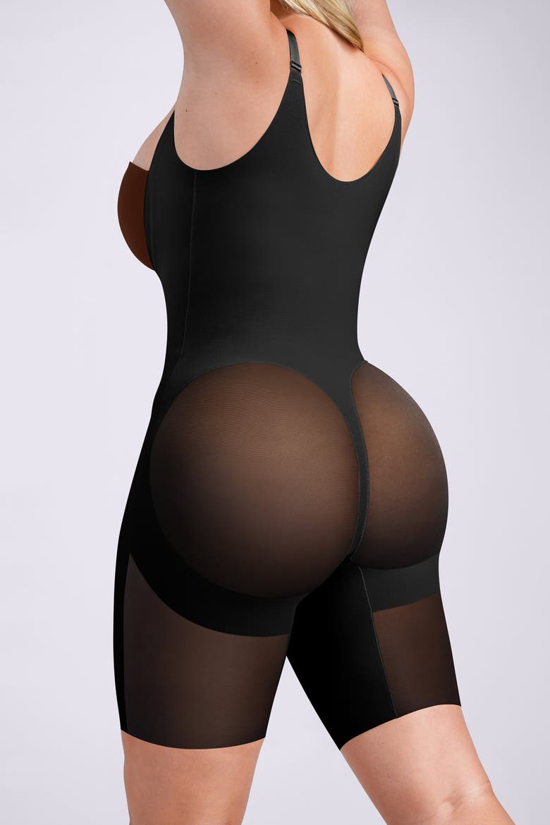 Open Bust Mid-Thigh Shapewear Bodysuit, Alternate, color, Black
