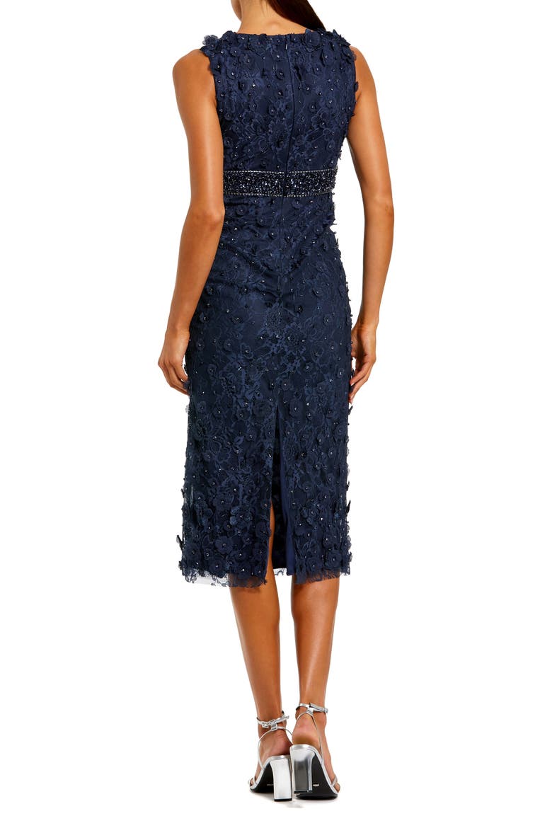 Floral Applique Sleeveless Midi Sheath Dress, Alternate, color, Midnight