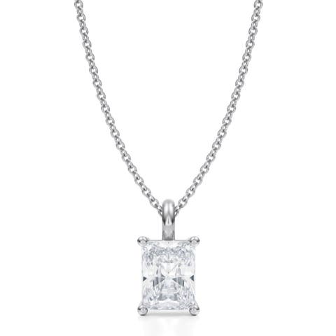 Radiant Solitaire Lab Diamond Pendant Necklace 14K 1.50ct