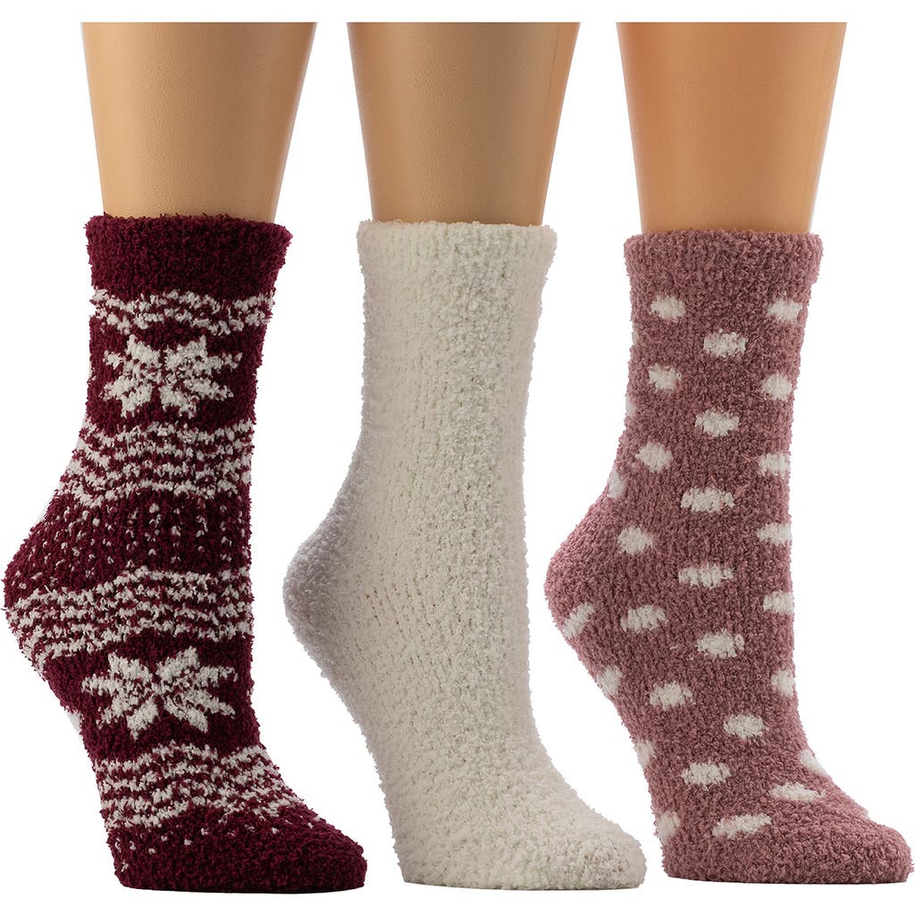 Cuddl Duds 3-pack Cozy Crew Socks In Burgundy