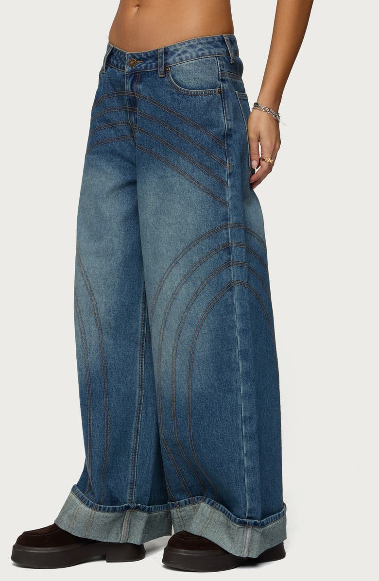 EDIKTED Cuffed Seamed Low Rise Baggy Jeans, Alternate, color, 