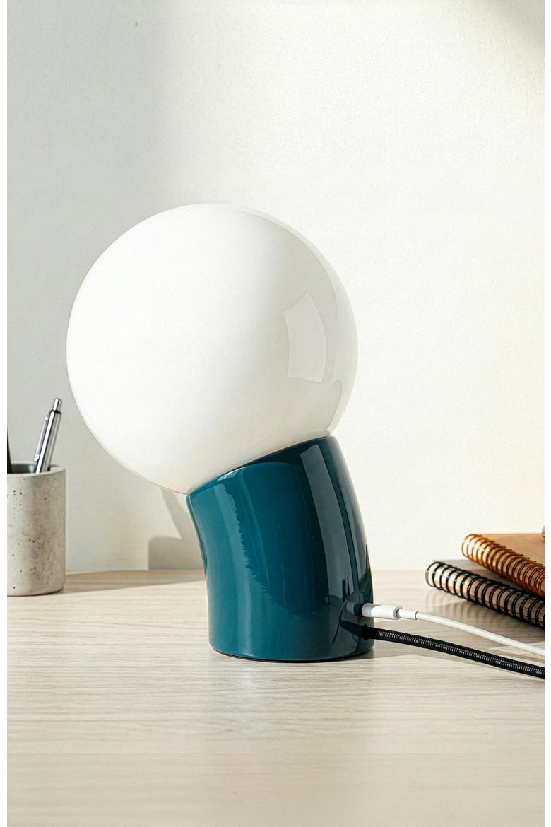 Vino 8" Curved LED Table Lamp with Globe Forsted Glass Shade and Phone Charging USB-C Port, Alternate, color, Teal