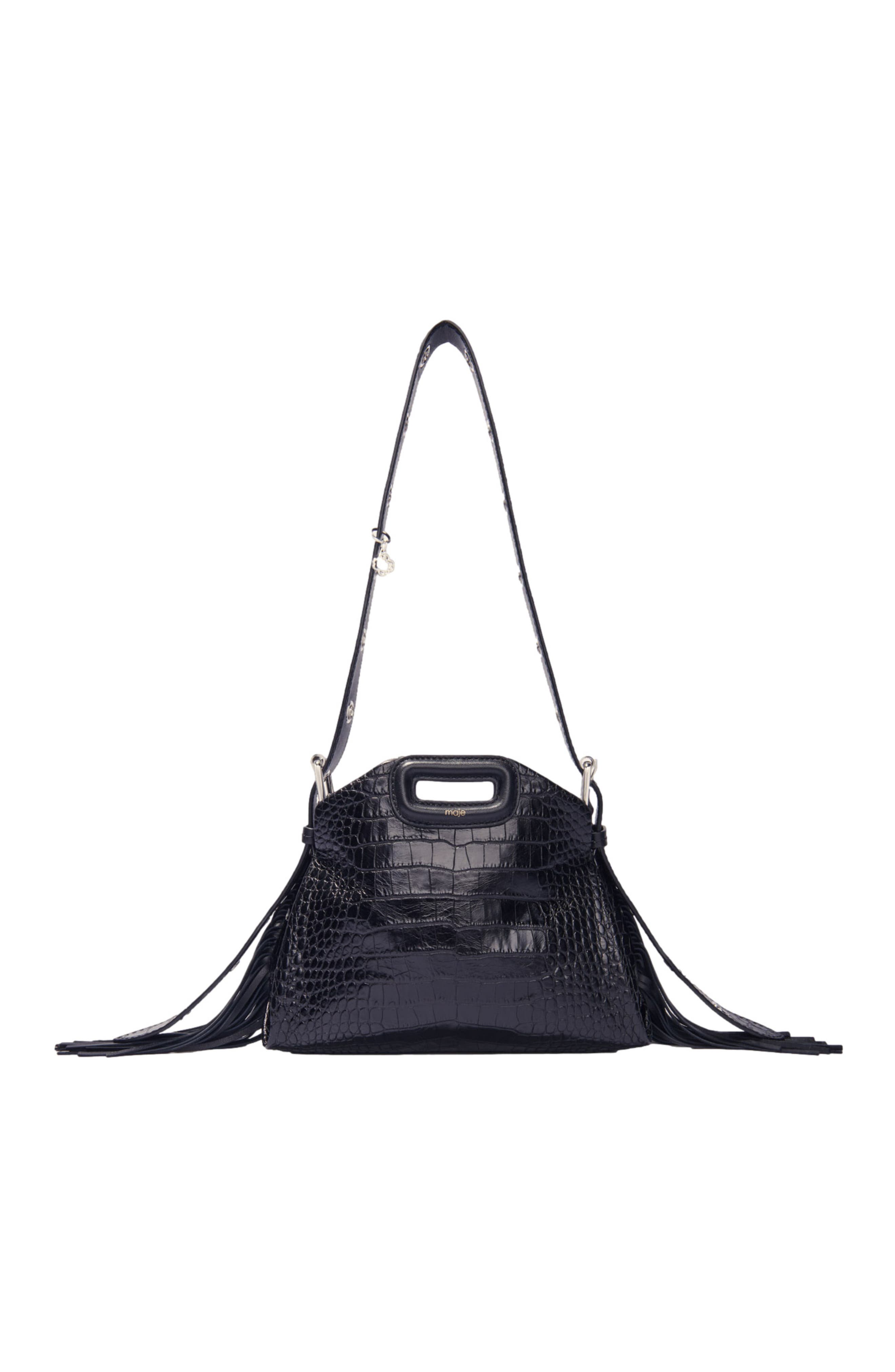 maje Miss M mini embossed leather bag, Main, color, Black
