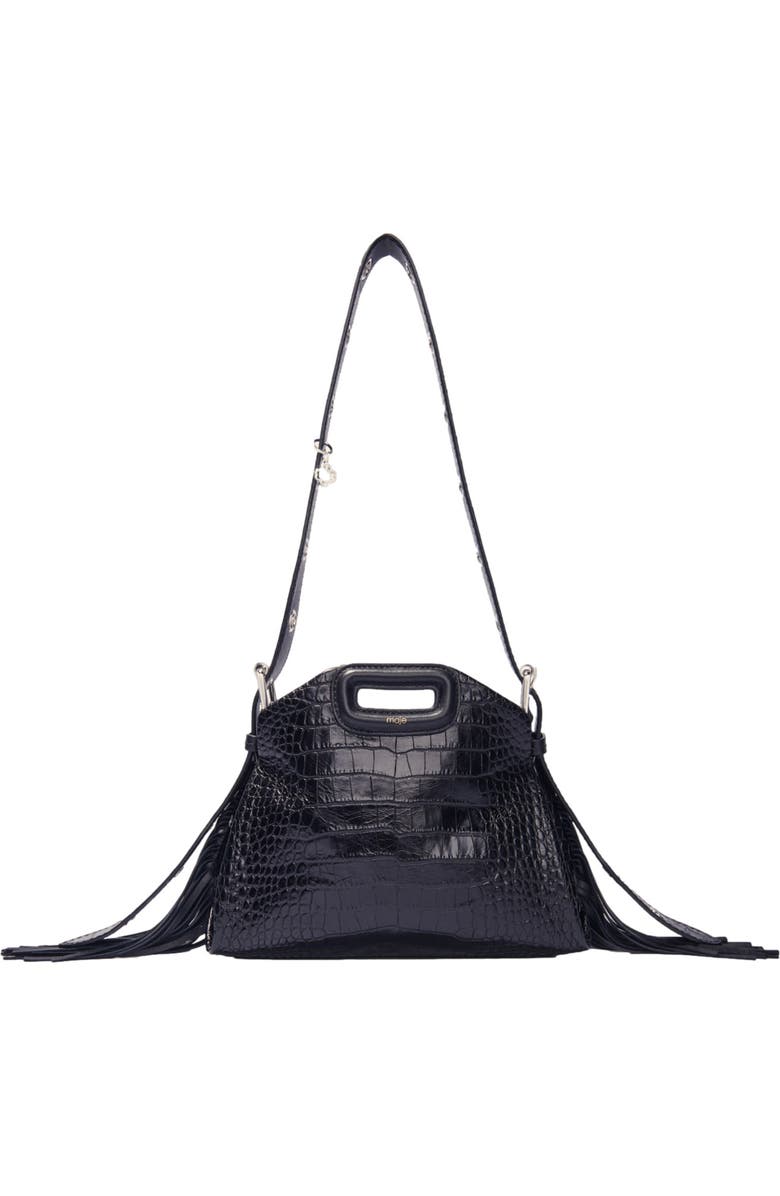 maje Miss M mini embossed leather bag, Main, color, Black