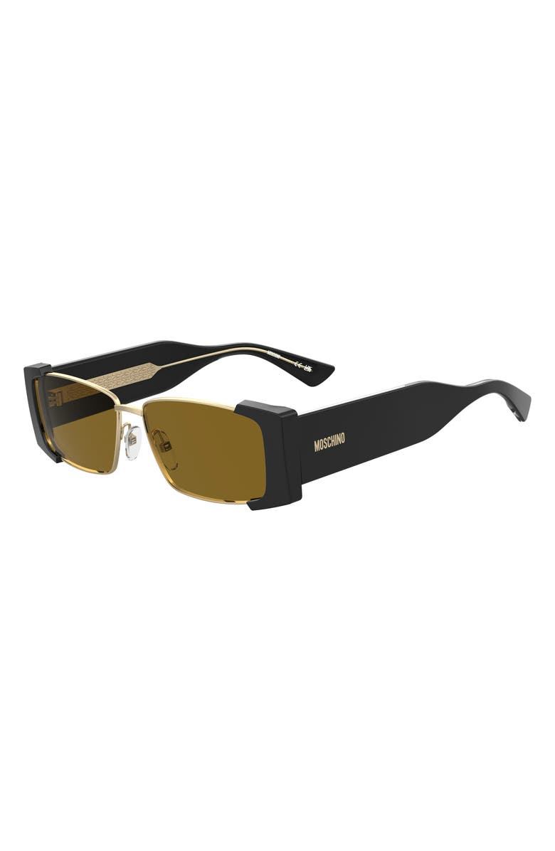 Moschino 57mm Rectangular Sunglasses, Alternate, color, Black Gold/ Brown