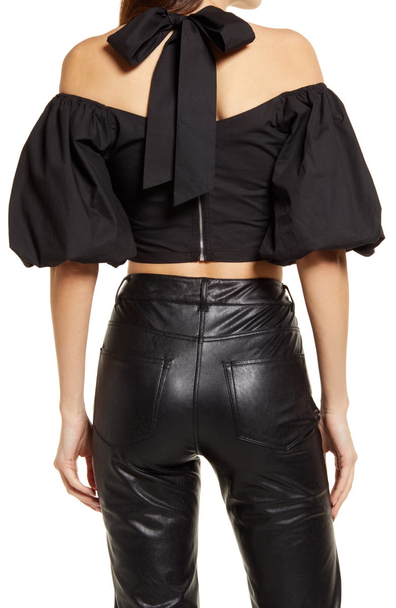 Amy Lynn Halter Neck Puff Sleeve Cotton Crop Top, Alternate, color,