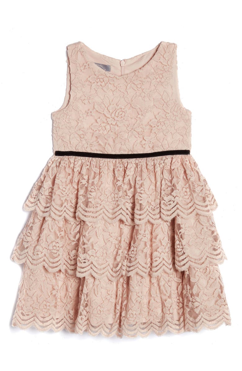Pippa & Julie Kids' Sleeveless Tiered Lace Dress, Main, color, 