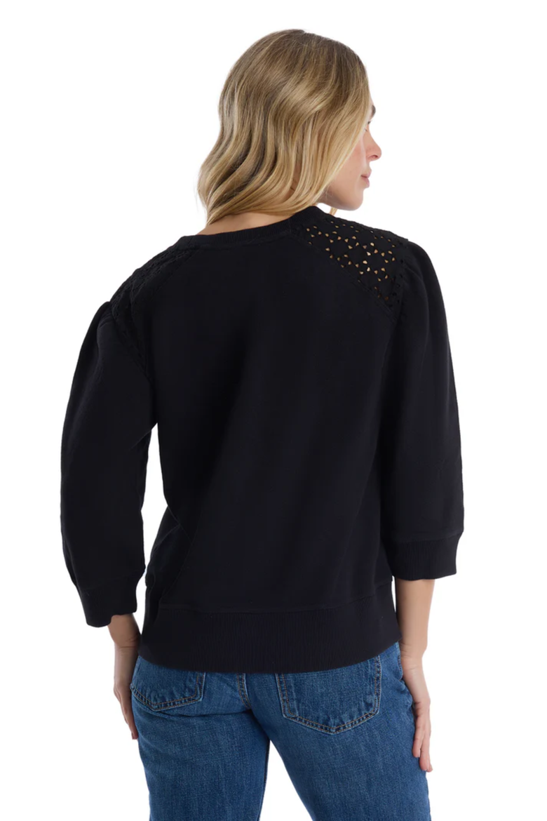 3/4 Sleeve with Eyelet Mix Top, Alternate, color, Black
